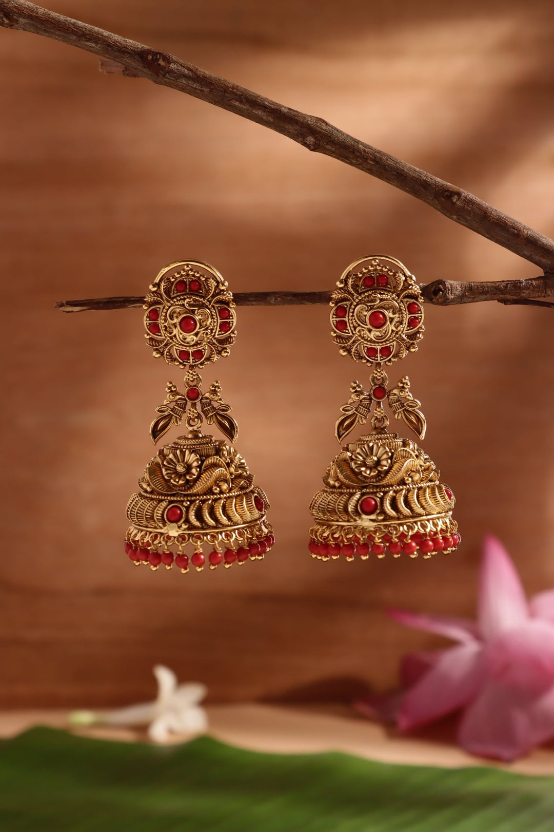 Coral Peacock bridal Jhumka - E1478
