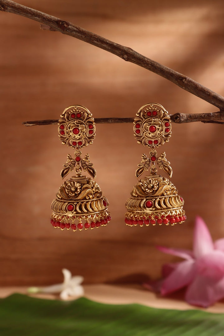 Coral Peacock bridal Jhumka - E1478