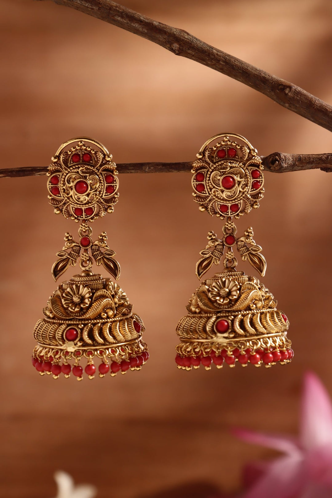 Coral Peacock bridal Jhumka - E1478