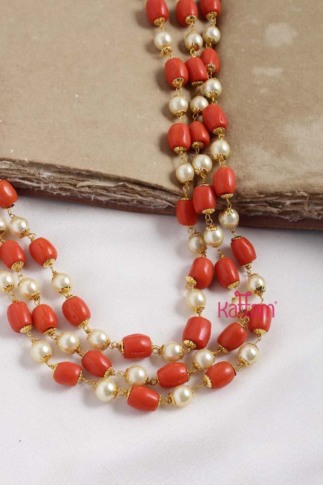 Coral Pearl Layered Mala - N2284