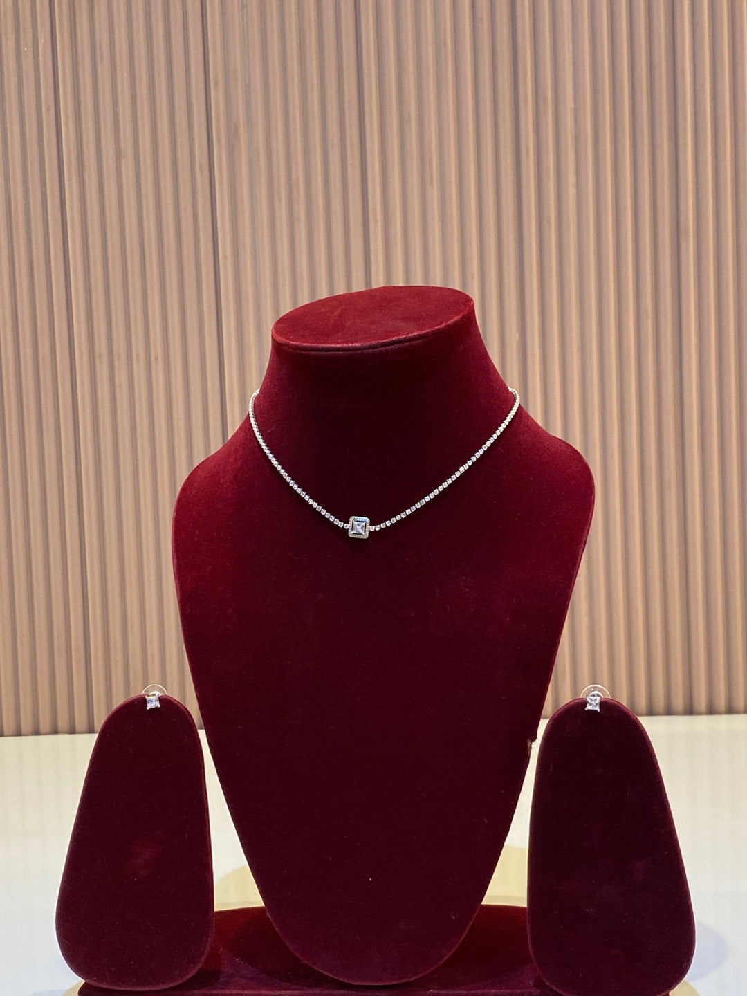 Cubic Zicronia Square Stone Silvertone Choker - SPN29