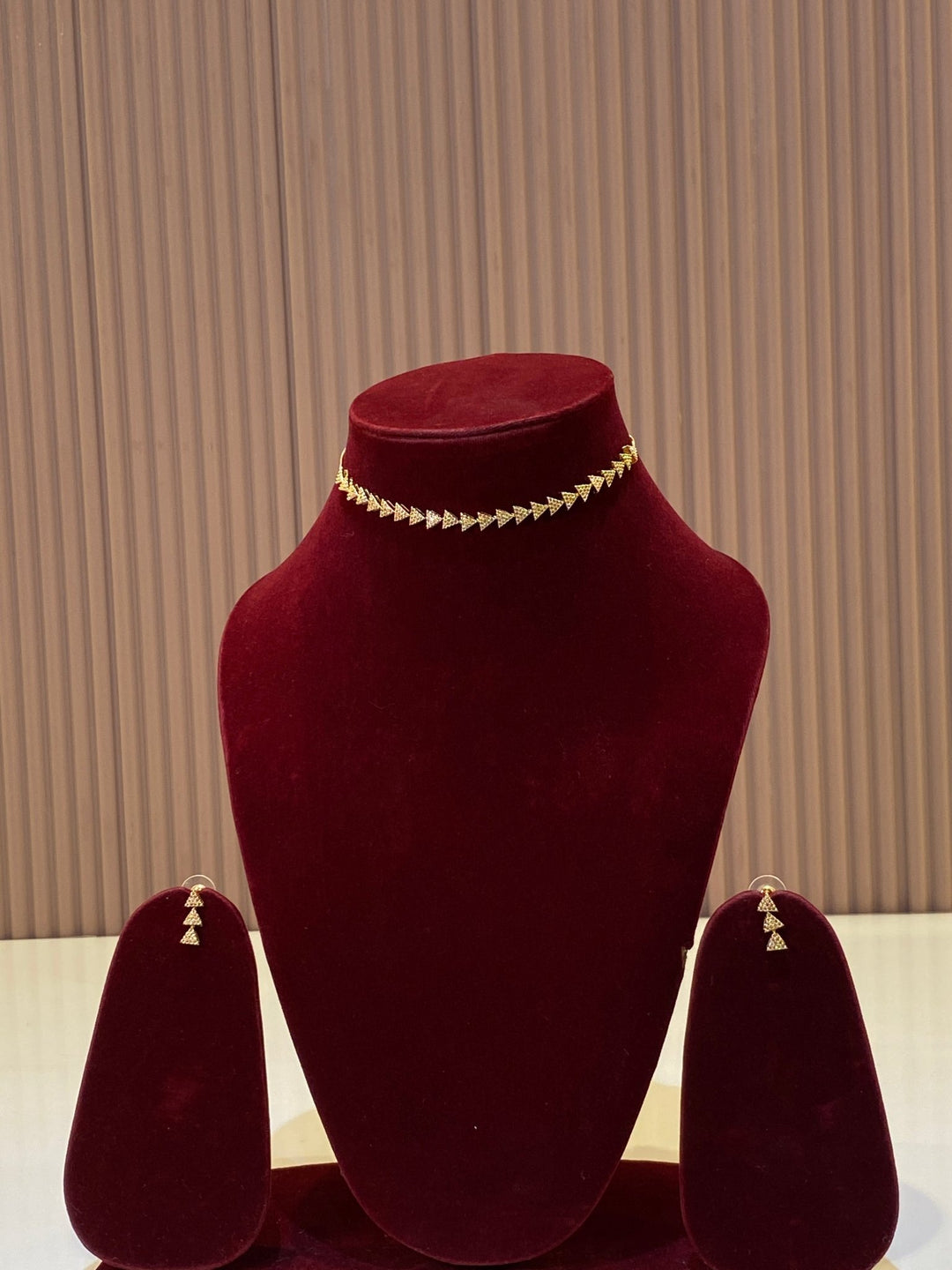 Cubic Zicronia Triangle Goldtone Choker - SPN34