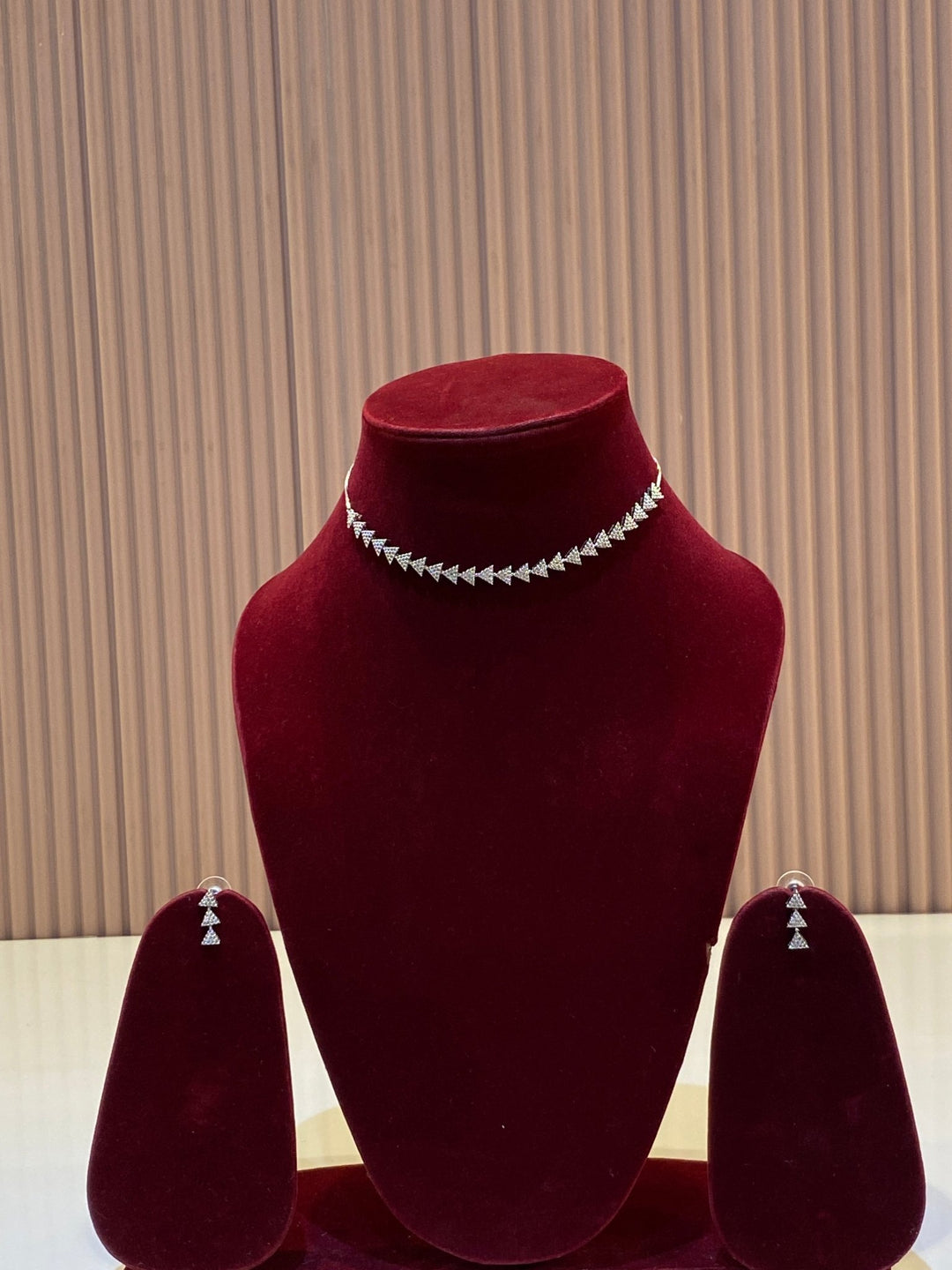Cubic Zicronia Triangle Silvertone Choker - SPN35