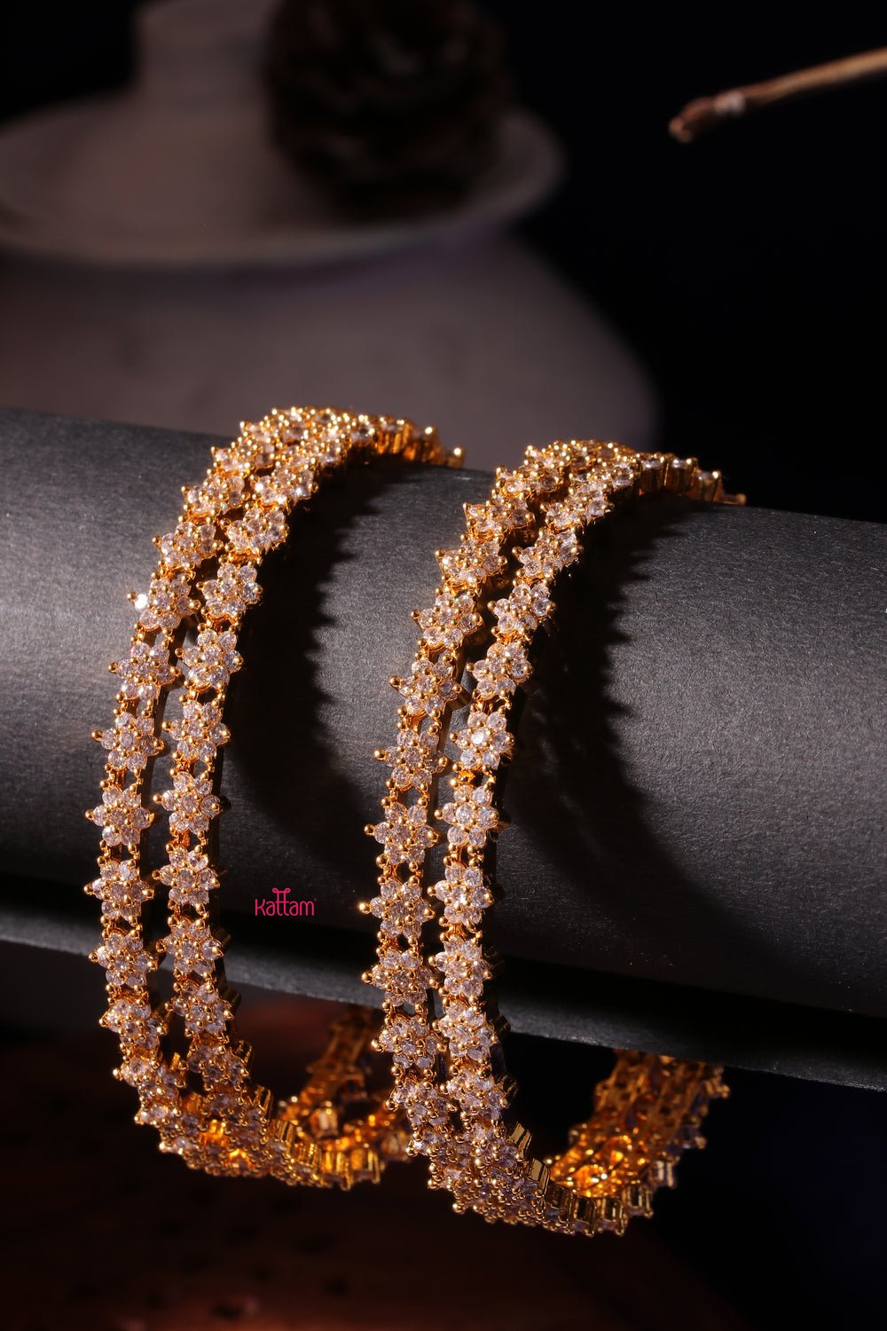 CZ Flower Stone Bangles Set of 4 Pcs - B034