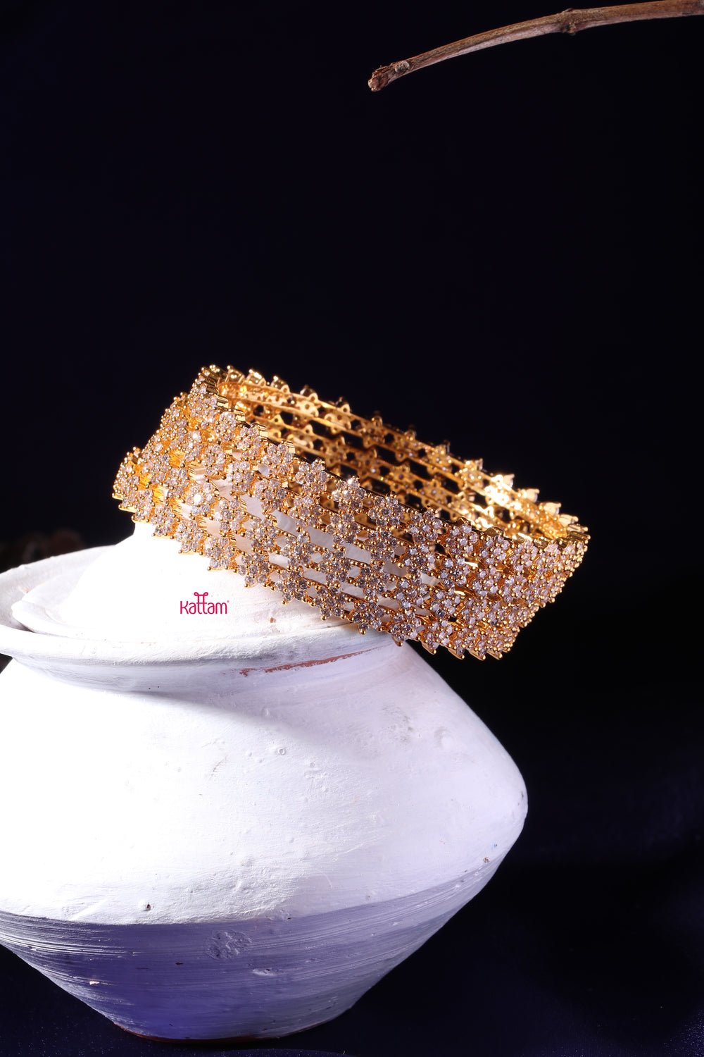 CZ Flower Stone Bangles Set of Pcs - Main Image