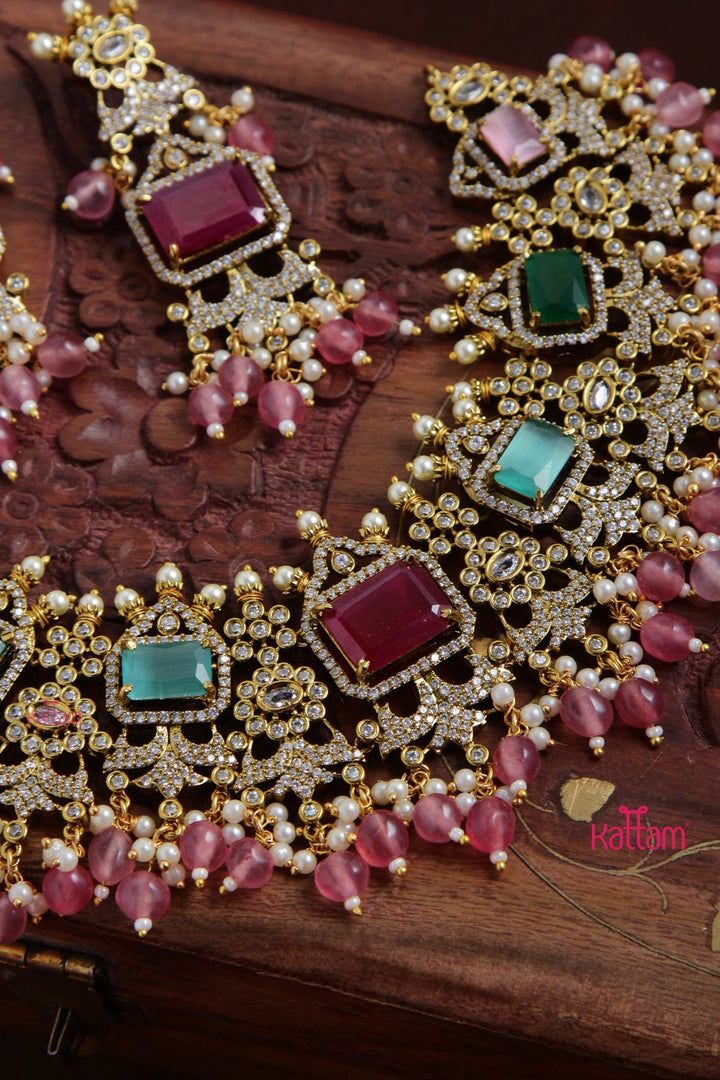 Darcie - Victorian Diamond Pink Bridal Choker - N6114