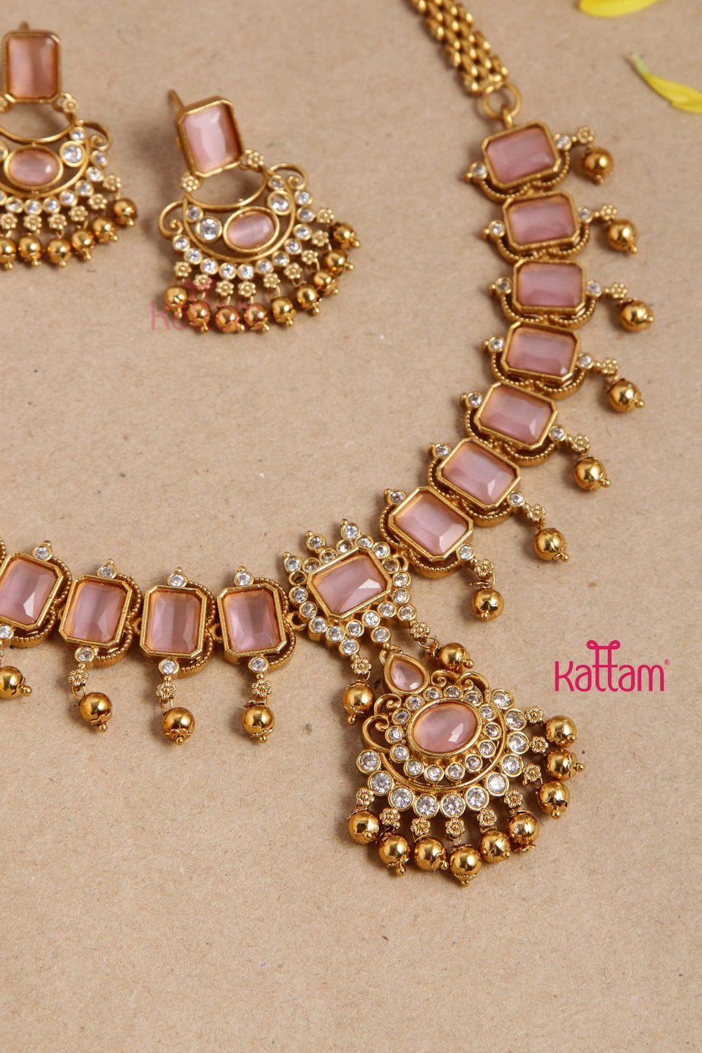Dhanika Pastel Pink Block Necklace - N2968