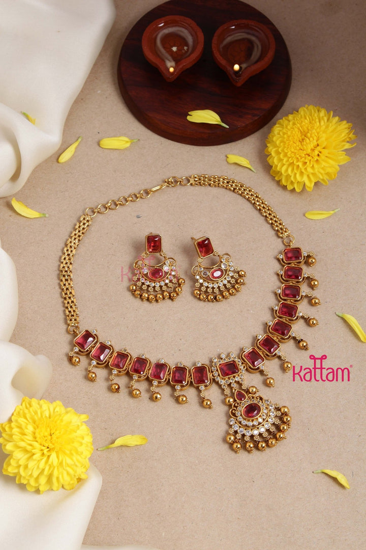 Dhanika Ruby Block Necklace - N2965