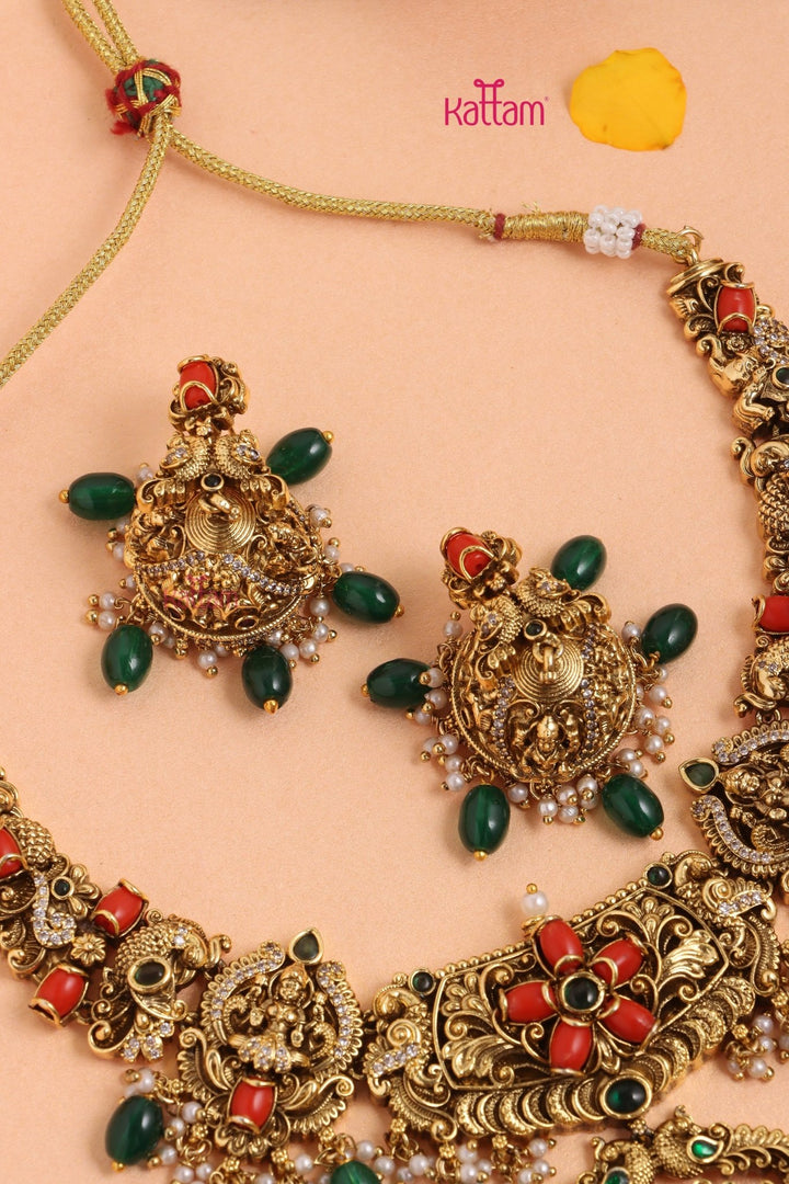 Dharshika - Antique Peacock Coral Necklace - Design 2 - N3325