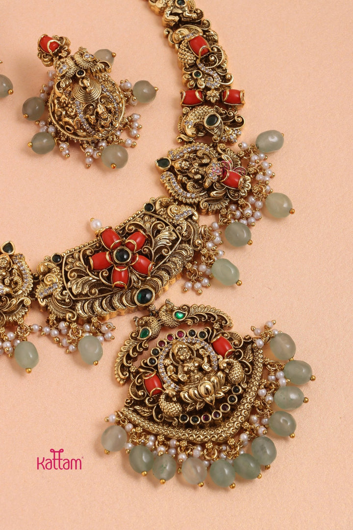 Dharshika - Antique Peacock Coral Necklace - Design1 - N3324