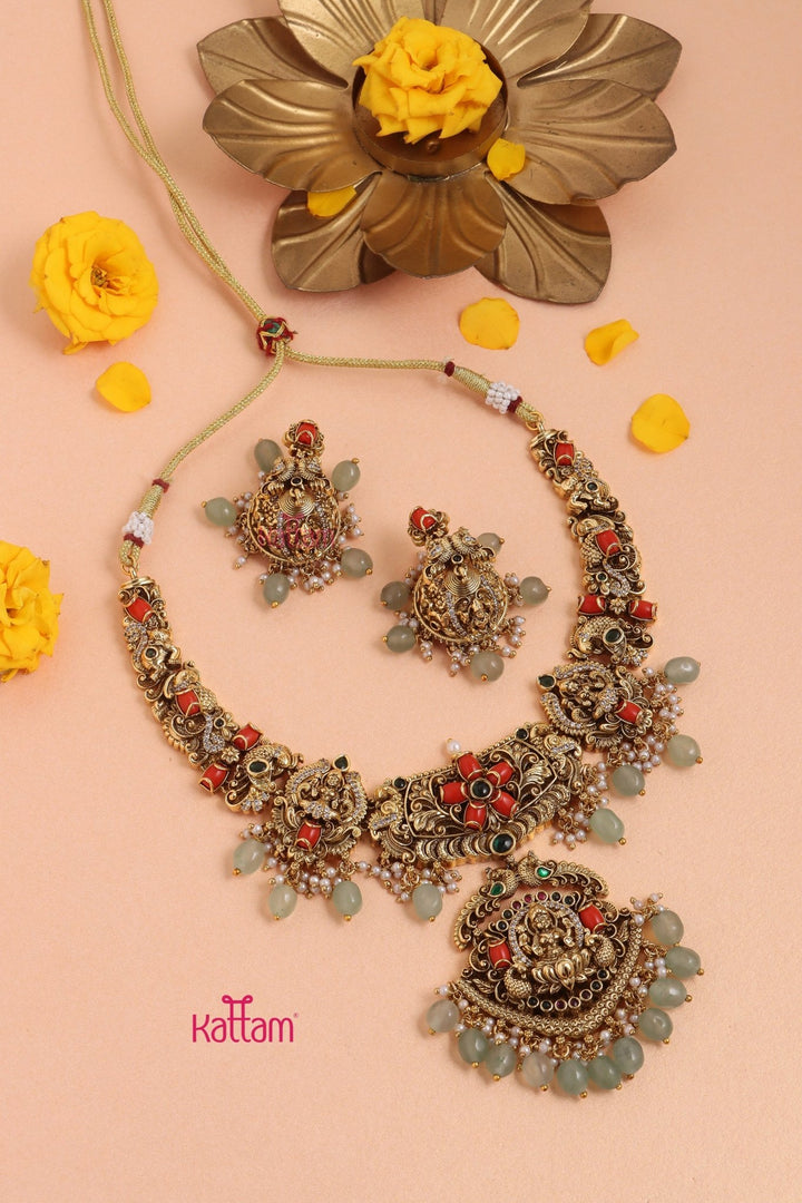 Dharshika - Antique Peacock Coral Necklace - Design1 - N3324