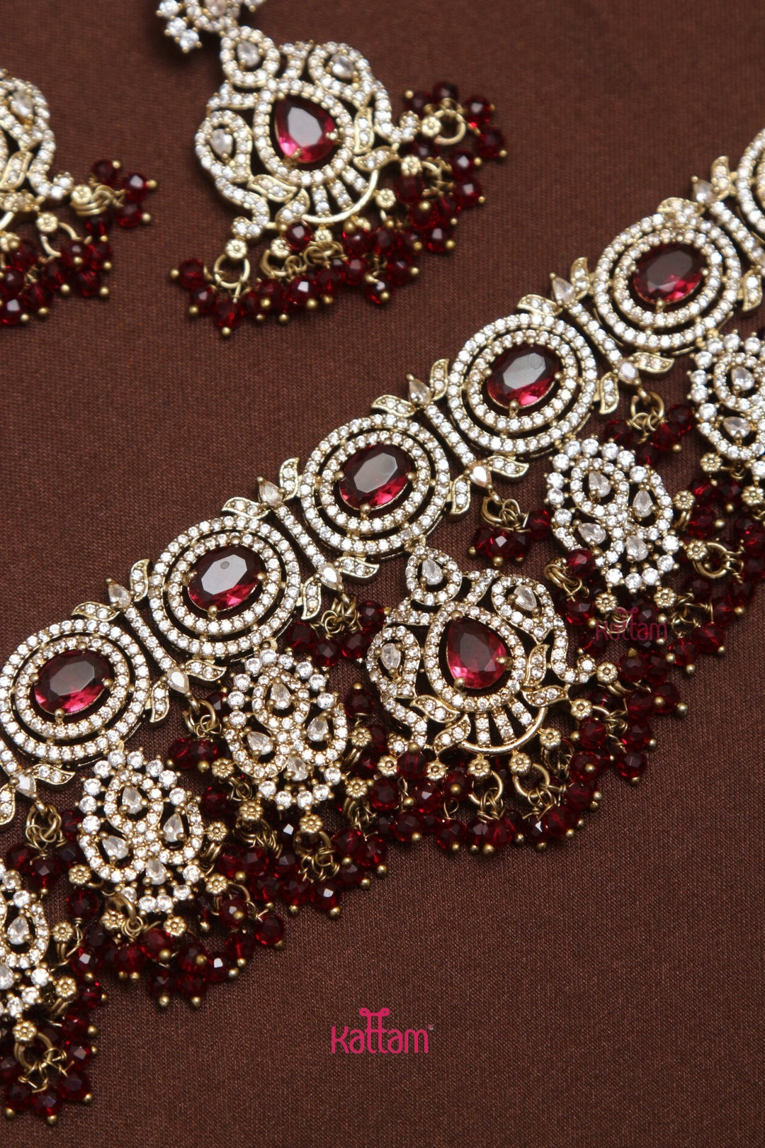 Diwana - Crystal Beads Ruby Bridal Choker - N5243