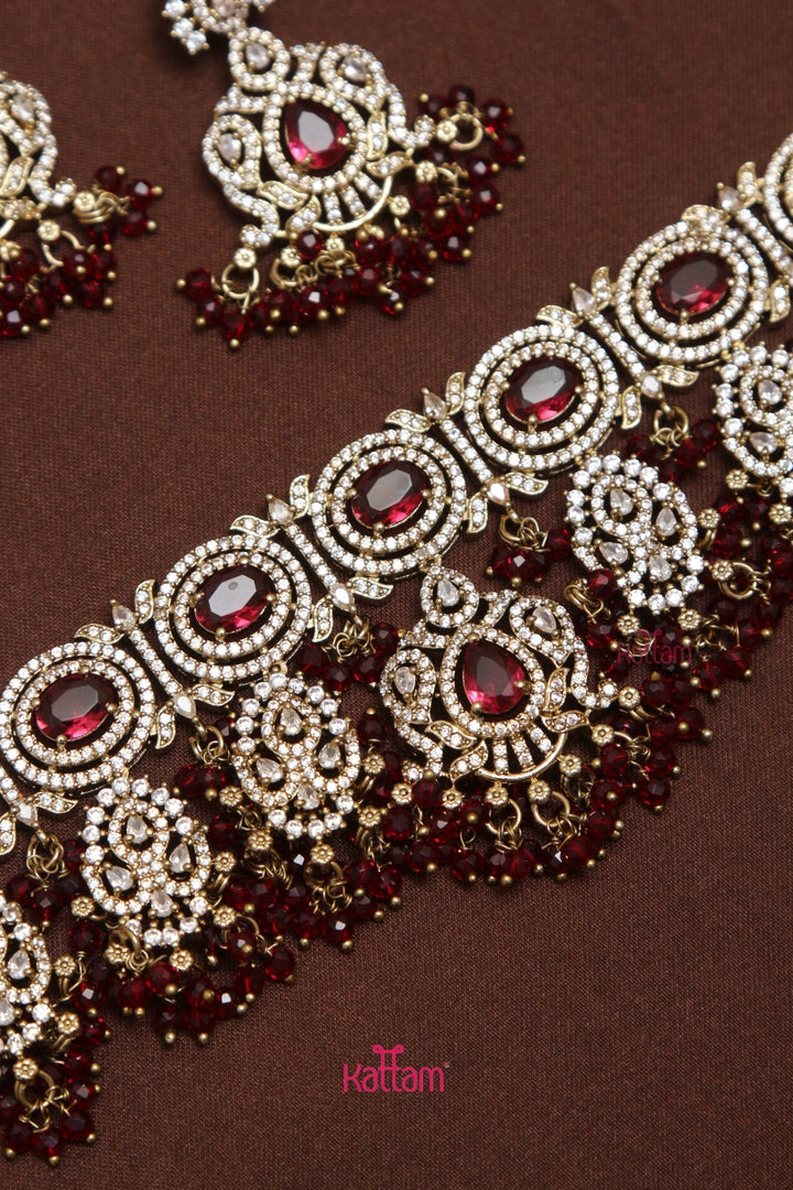 Diwana - Crystal Beads Ruby Bridal Choker - N5243