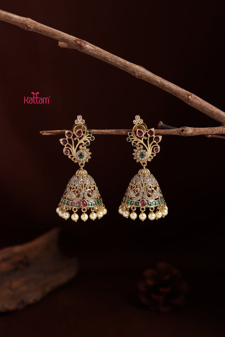 Diya Peacock Floral Jhumka - E1108