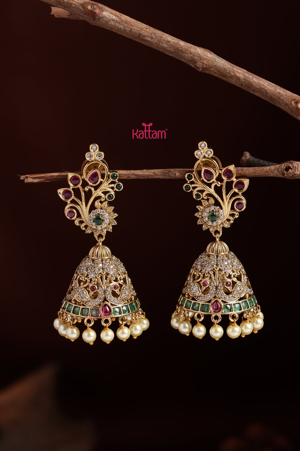 Diya Peacock Floral Jhumka - E1108