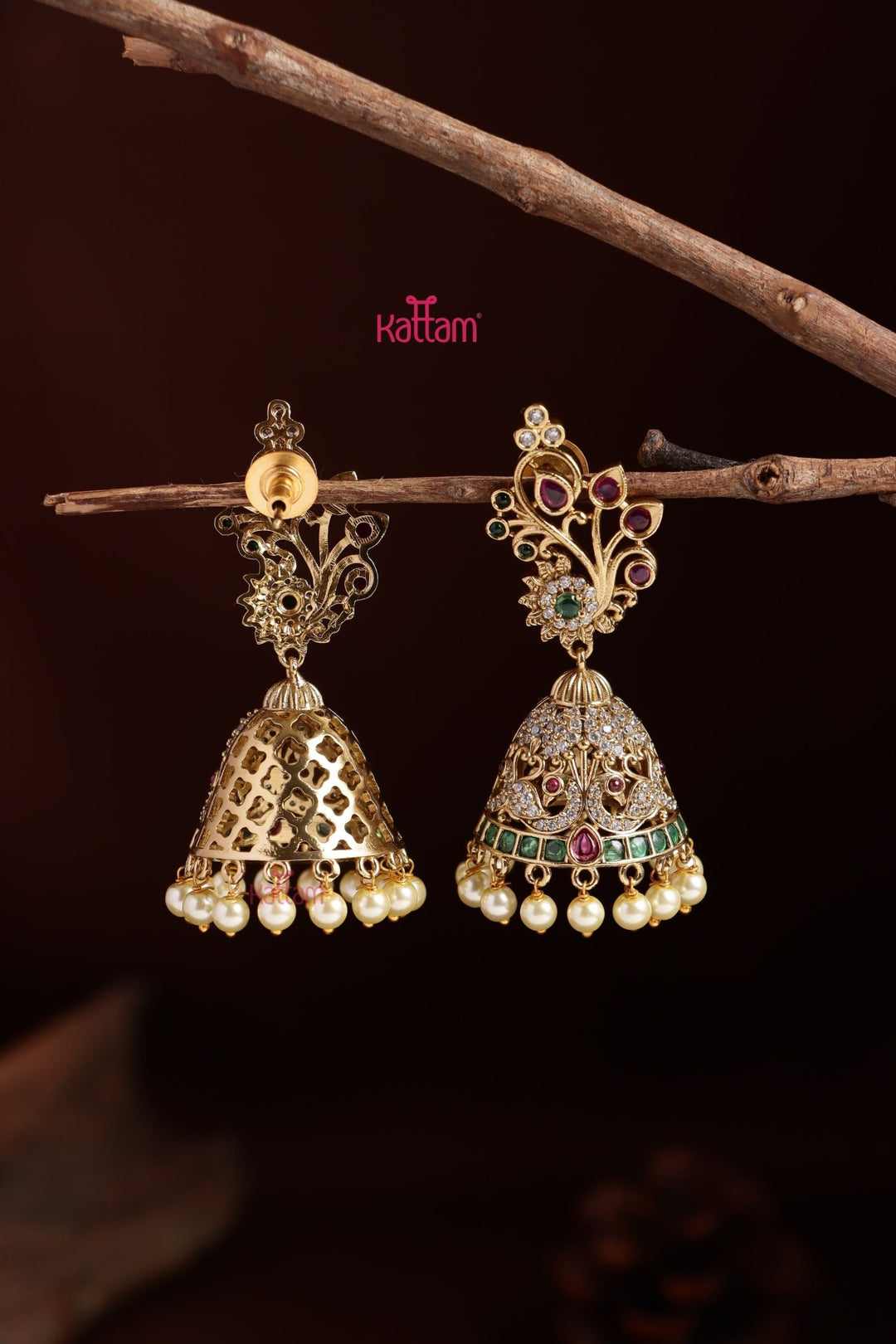 Diya Peacock Floral Jhumka - E1108