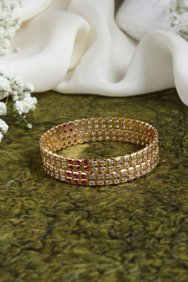 Double Line Ruby White Stone Gati Bangle - B448 -V4