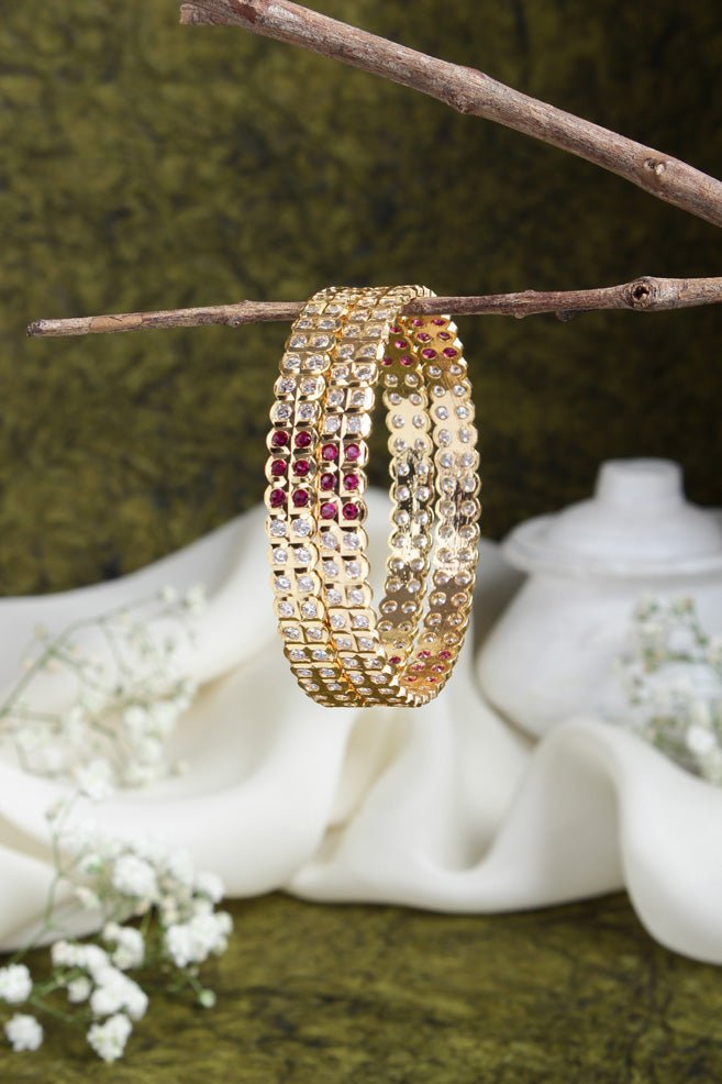 Double Line Ruby White Stone Gati Bangle - B448 -V4