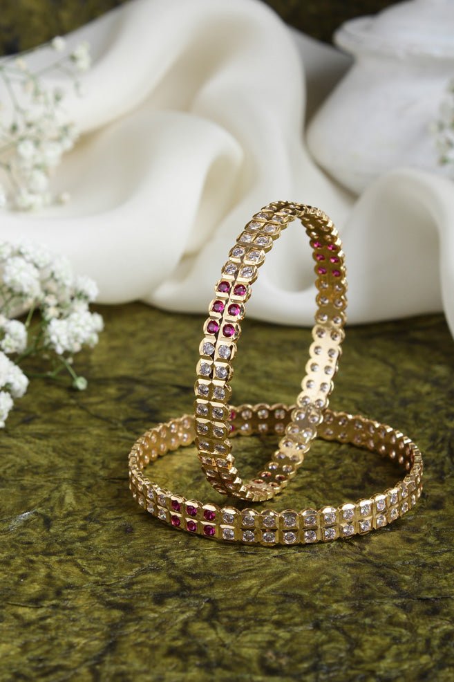 Double Line Ruby White Stone Gati Bangle - B448 -V4
