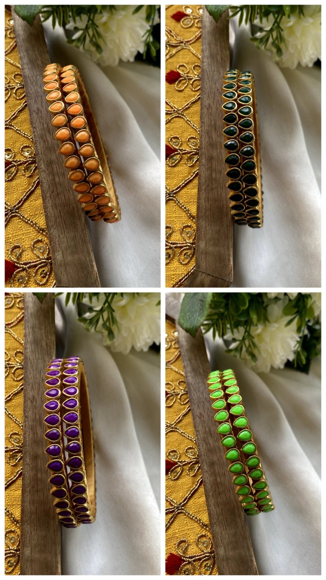 Drop Handmade Kundan Bangles (Set of 2 - 5 Colour Options ) - KB048 - V4
