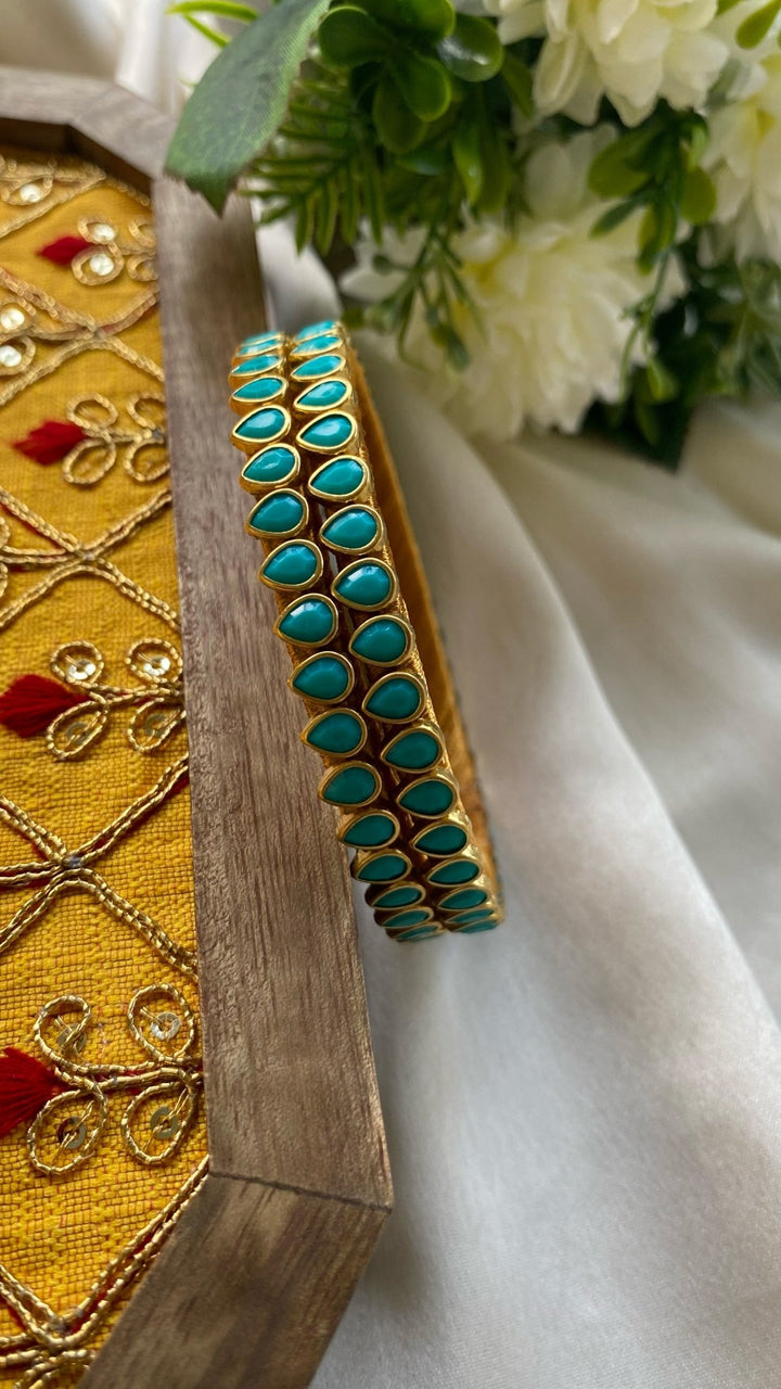 Drop Handmade Kundan Bangles (Set of 2 - 5 Colour Options ) - KB048 - V4