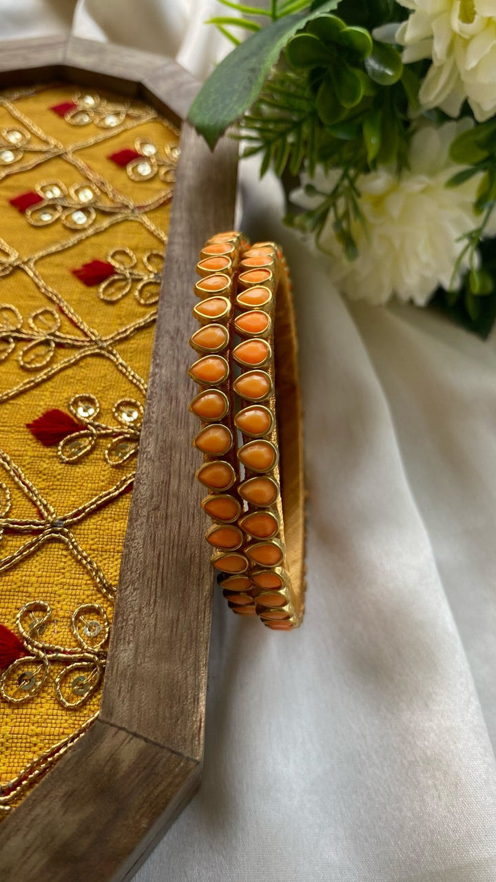 Drop Handmade Kundan Bangles (Set of 2 - 5 Colour Options ) - KB049 - V4