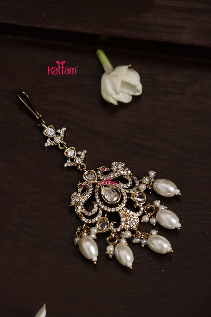 Ekta - Victorian Peacock White Maangtikka - MT163