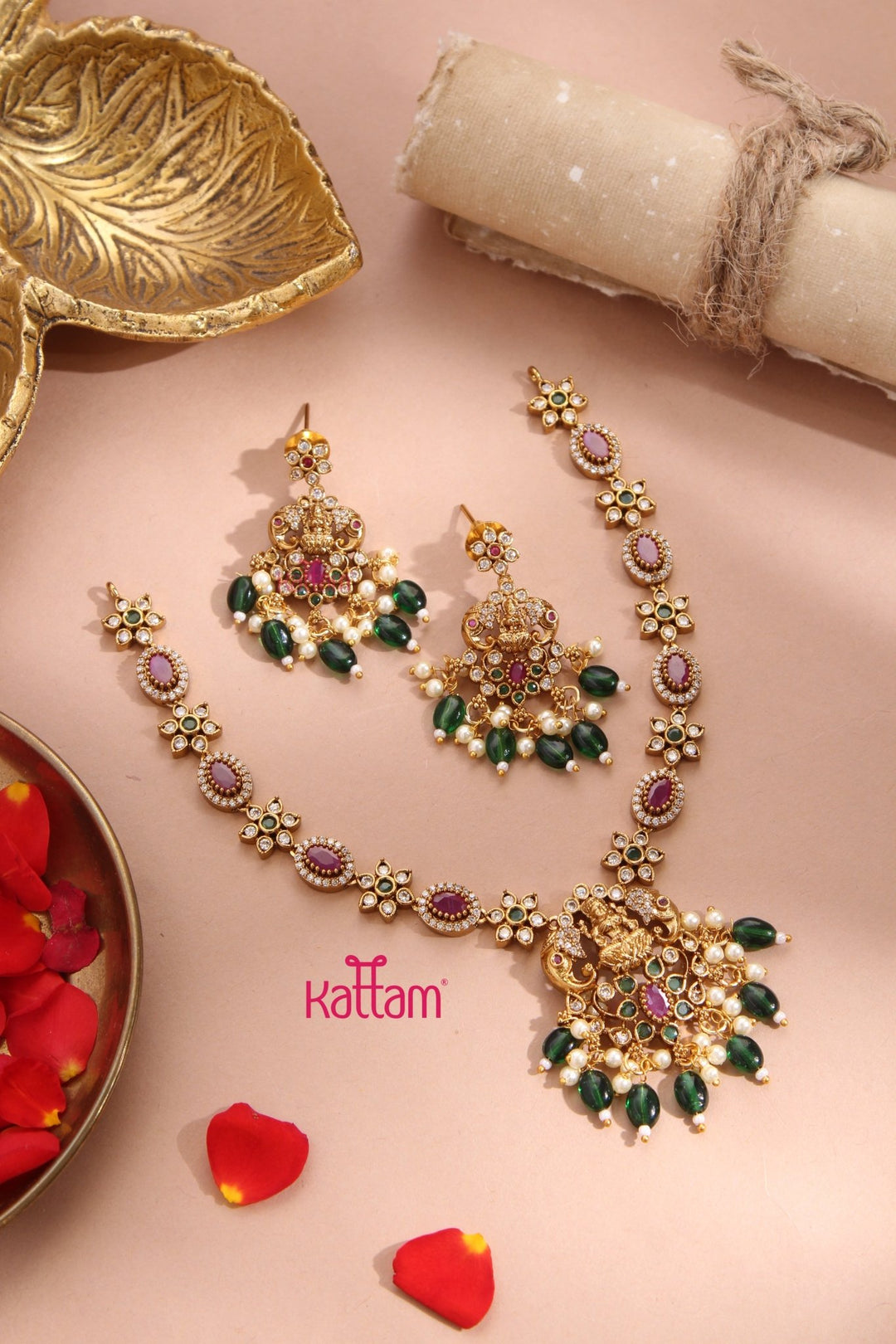 Elegant Ganesha & Lakshmi Beaded Necklace - N3348