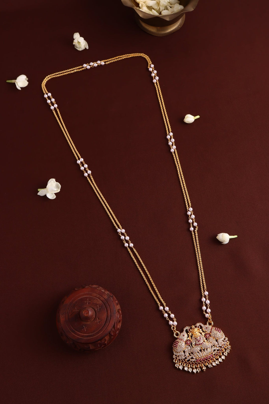 Elephant Lakshmi Gatti Dollar Pearl Chain -RubyWhite - N4054