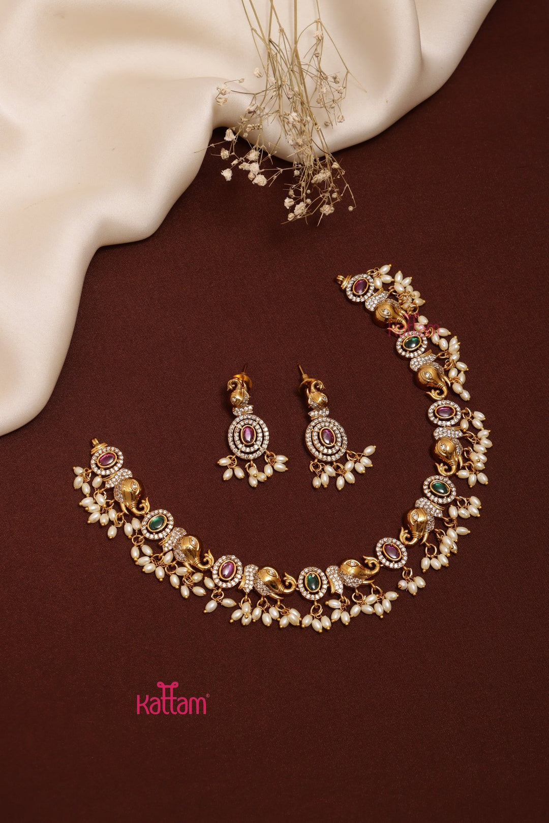 Elephant Multistone Pearl Choker - N3623