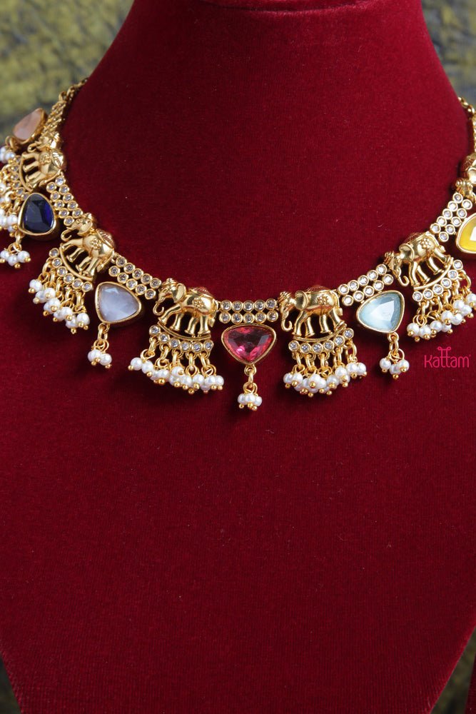 Elephant Navarathna Stone Choker - N1810