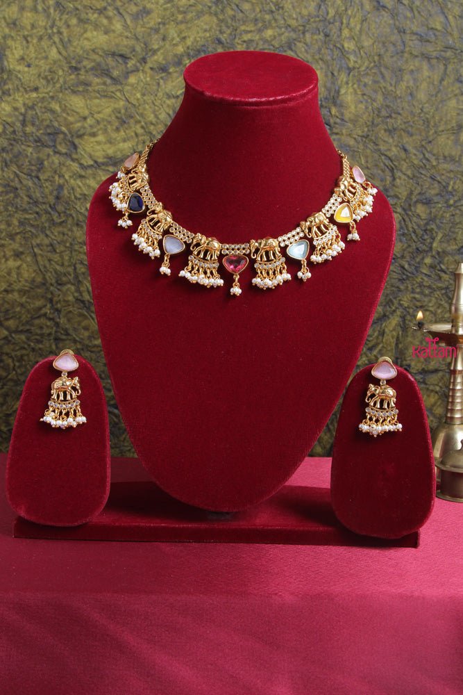 Elephant Navarathna Stone Choker - N1810