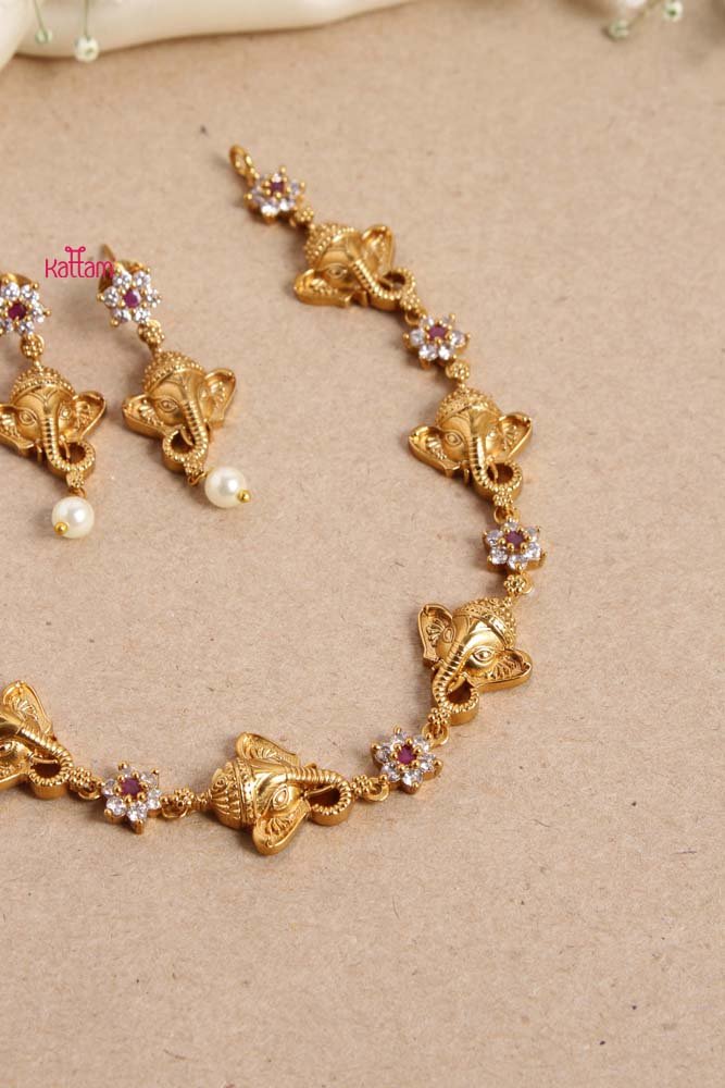 Elephant Ruby White Stone Choker - N2547