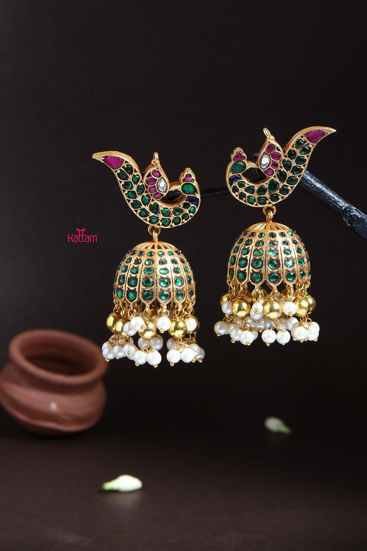 Emerald Kundan Peacock Jhumka Design 2 - E165