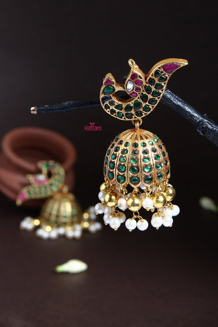 Emerald Kundan Peacock Jhumka Design 2 - E165