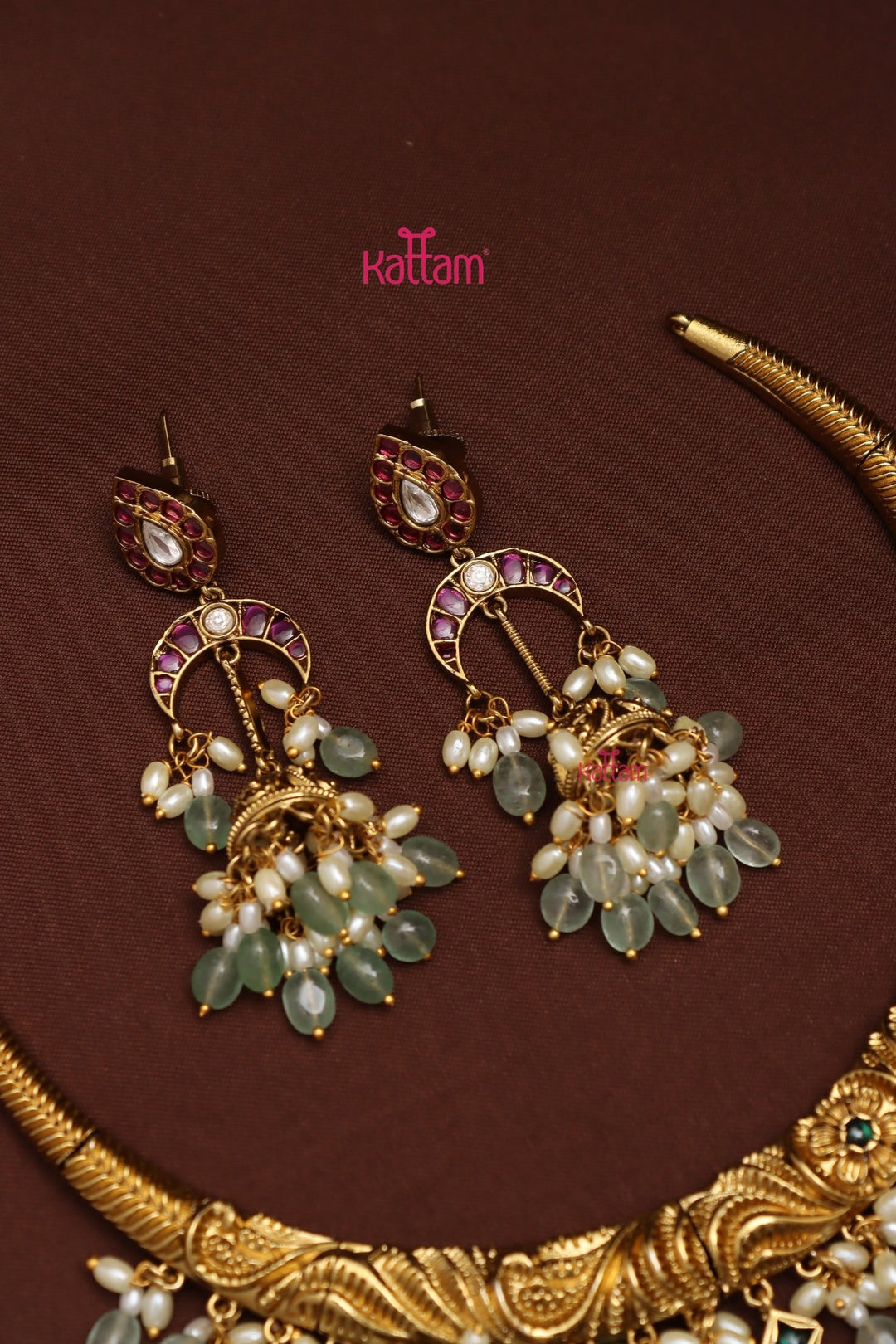 Engraved Beaded Pearl Hasli - N3952