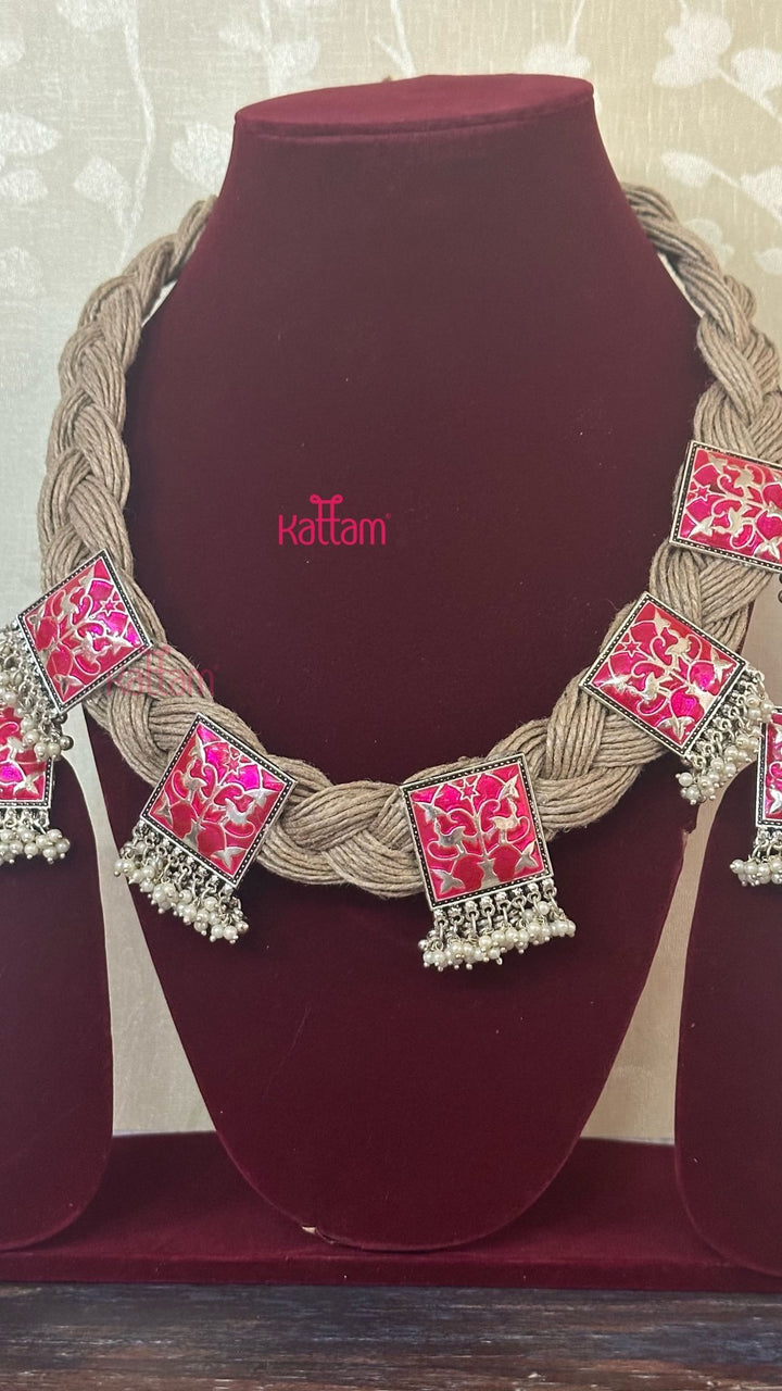 Esha - Meenakari Hand Crafted Designer Jute Necklace - Pink - N2901