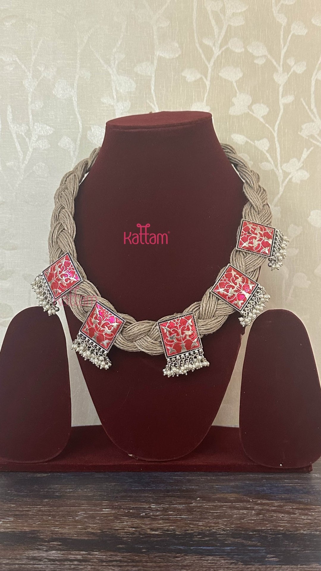 Meenakari Hand Crafted Designer Jute Necklace - Pink - n2901 