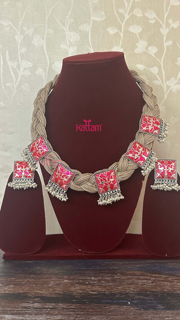Esha - Meenakari Hand Crafted Designer Jute Necklace - Pink - N2901