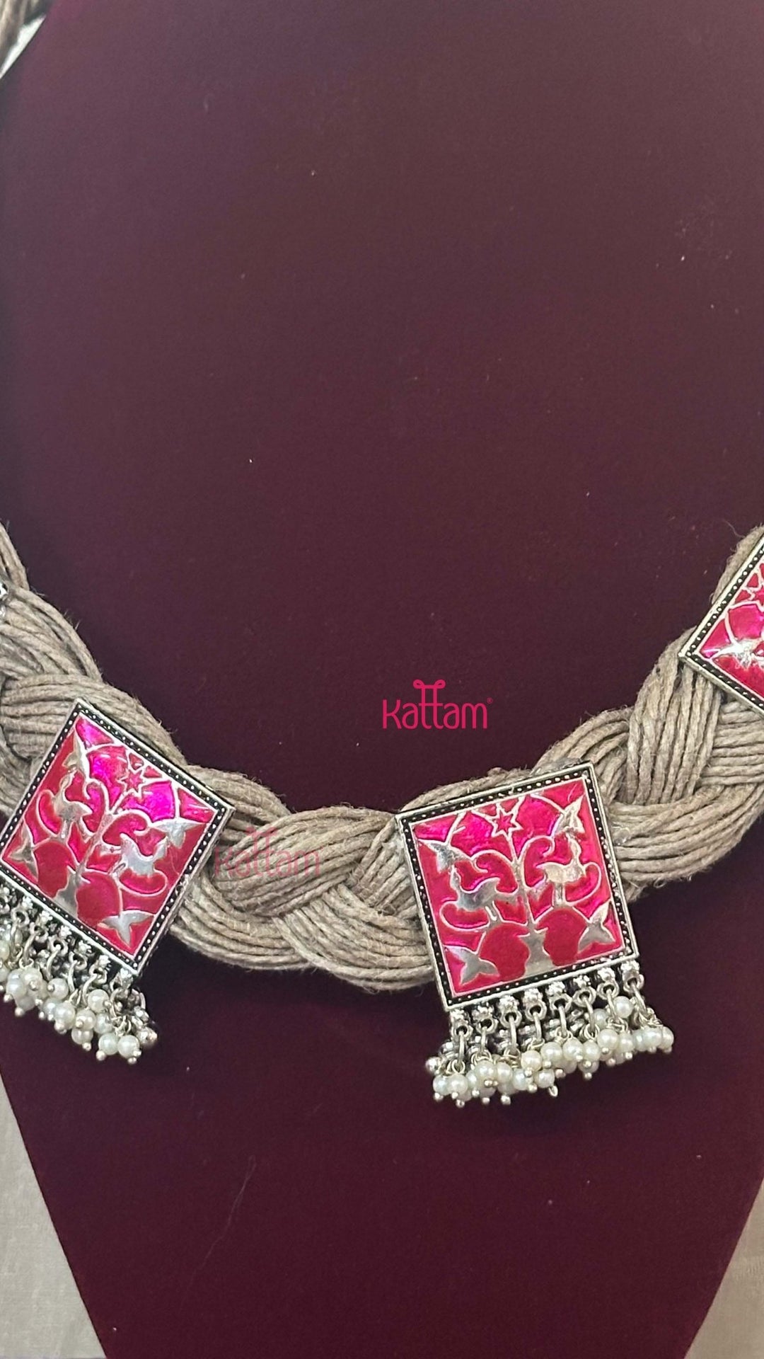 Esha - Meenakari Hand Crafted Designer Jute Necklace - Pink - N2901