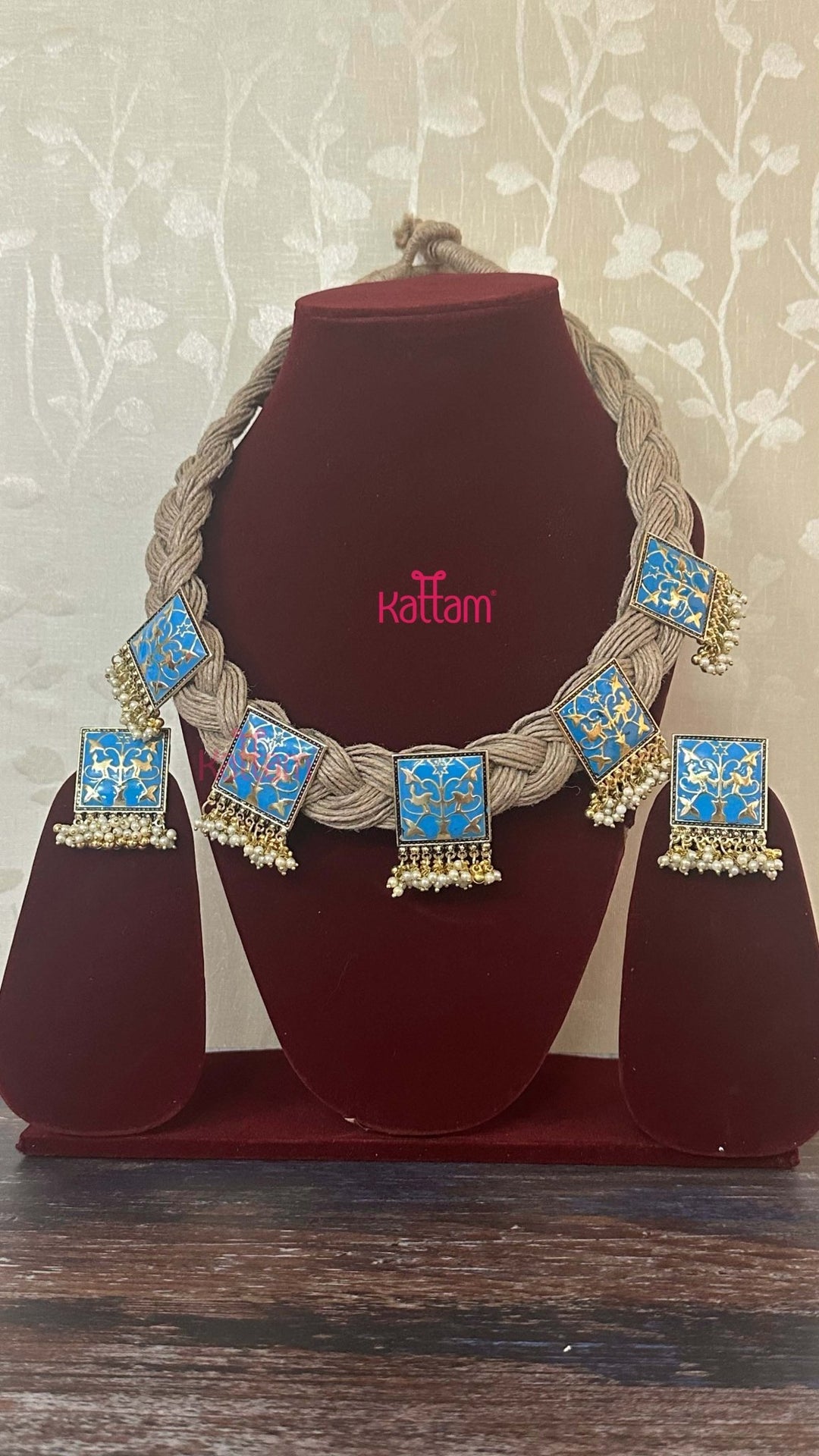 Esha - Meenakari Hand Crafted Designer Jute Necklace - Sky Blue - N2902