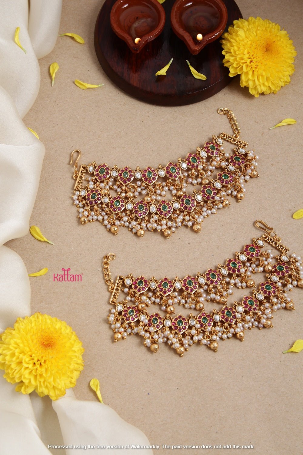 Ethnic Drop Pearl Earchain - EC041