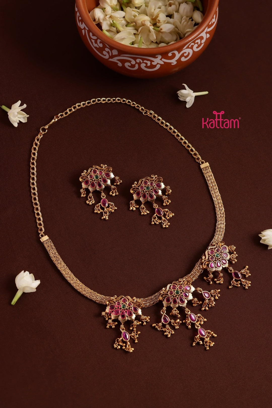 Ethnic Drop Stone Attigai Choker - N3785