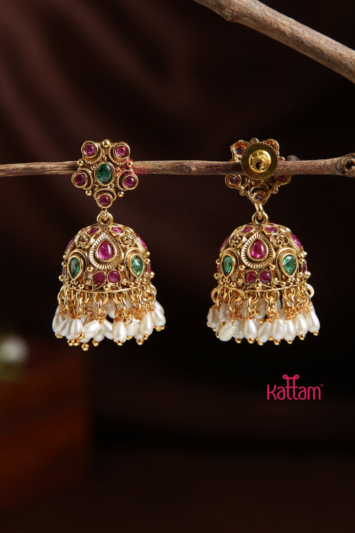 Ethnic Goldtone Pearl Jhumka - E929