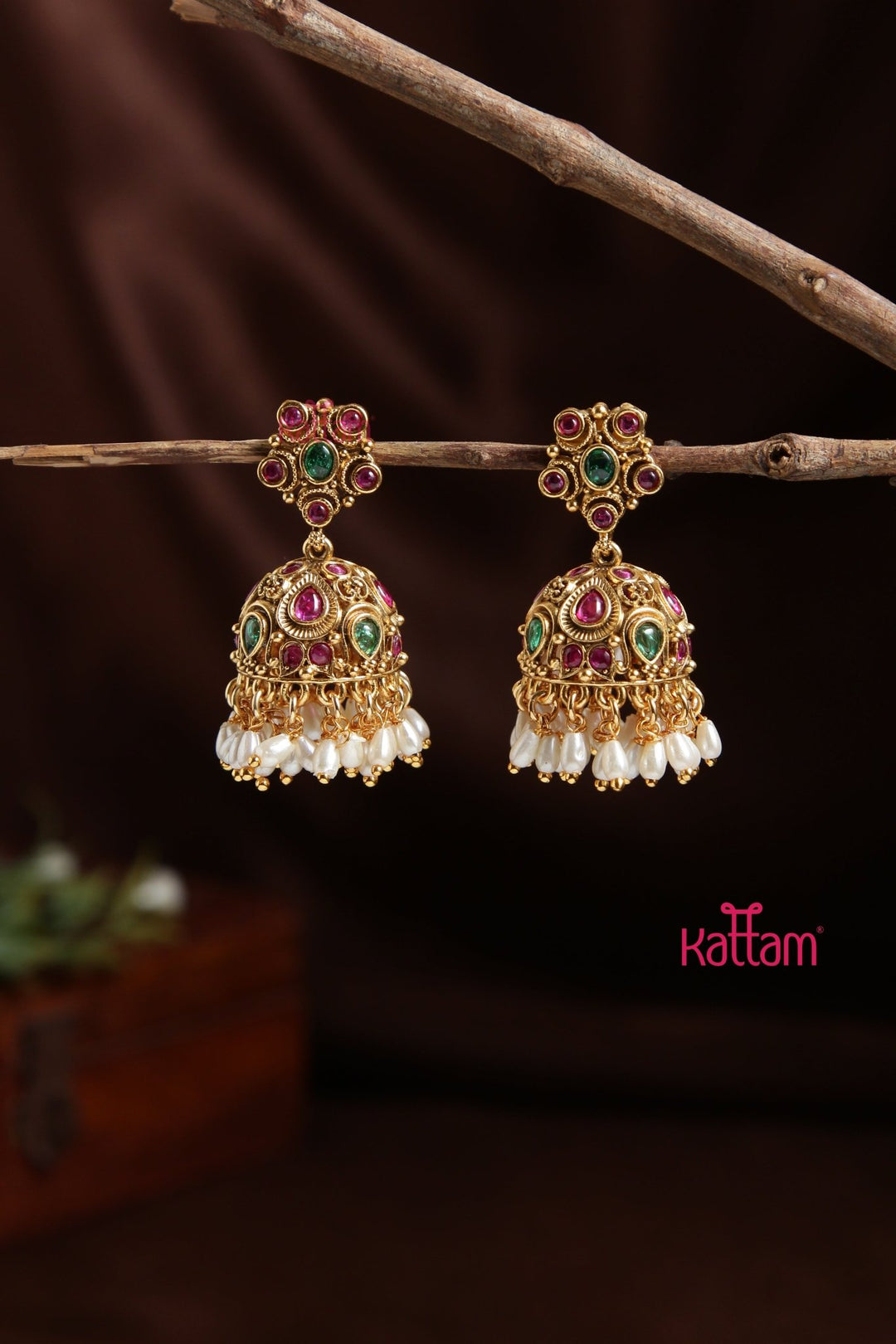 Ethnic Goldtone Pearl Jhumka - E929