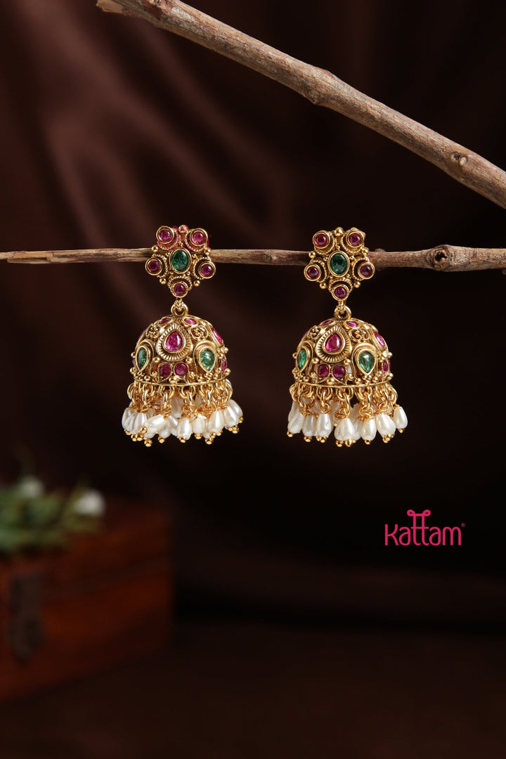 Ethnic Goldtone Pearl Jhumka - E929