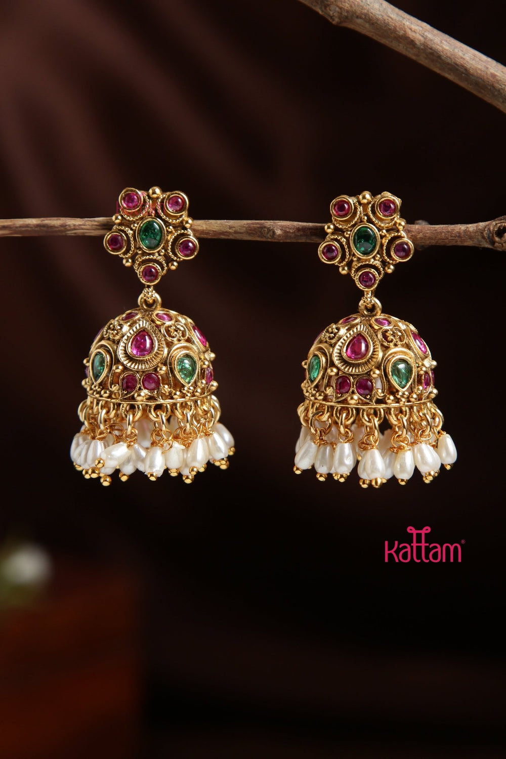 Ethnic Goldtone Pearl Jhumka - E929