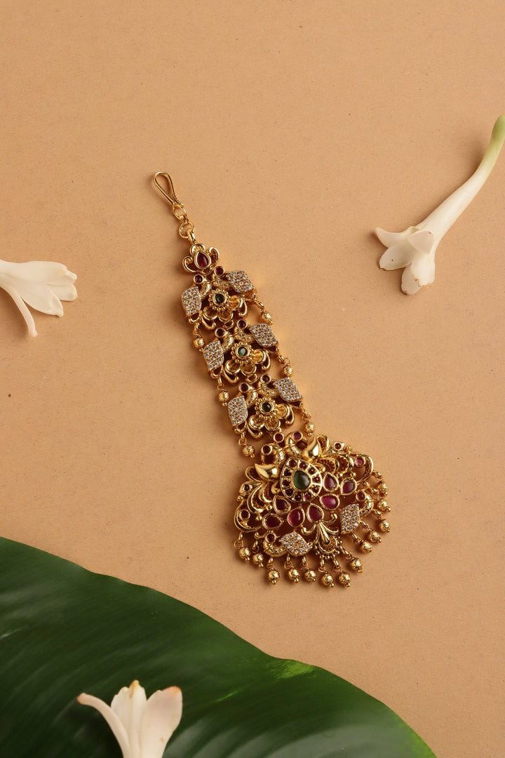 Ethnic Layer Peacock Stone Maangtikka - MT203