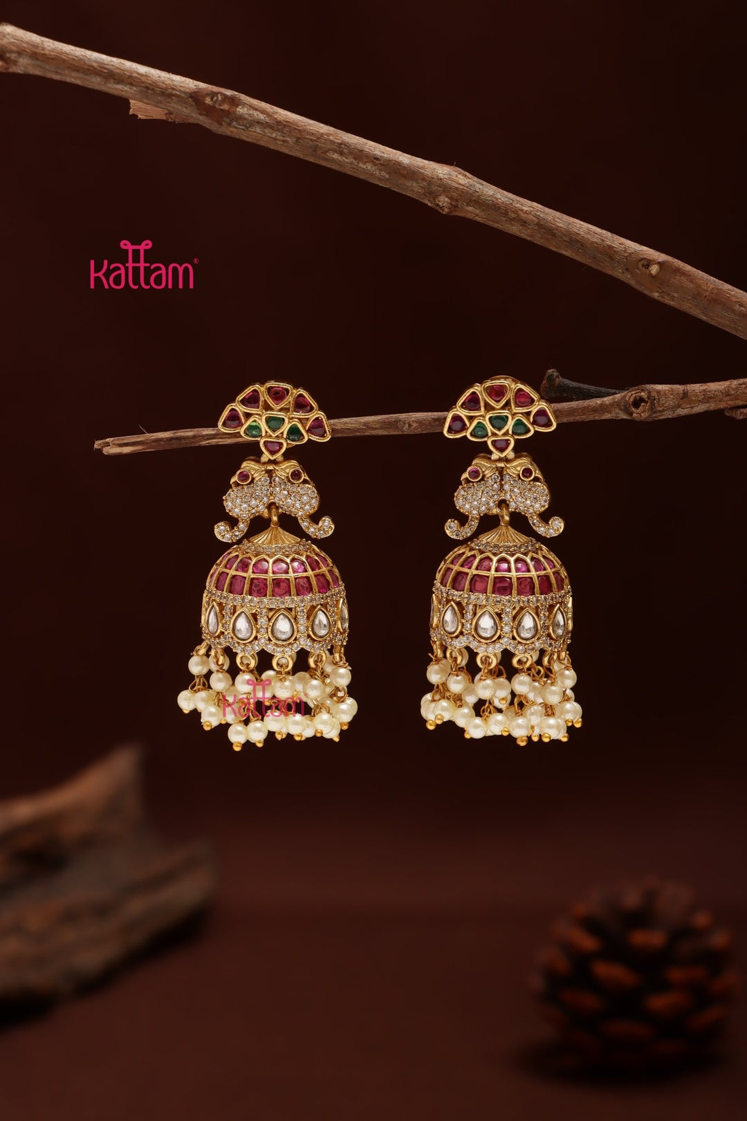 Ethnic Parrot Pearl Jhumka - E1208