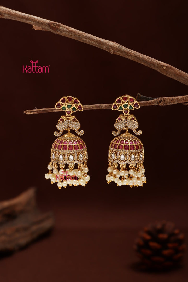 Ethnic Parrot Pearl Jhumka - E1208